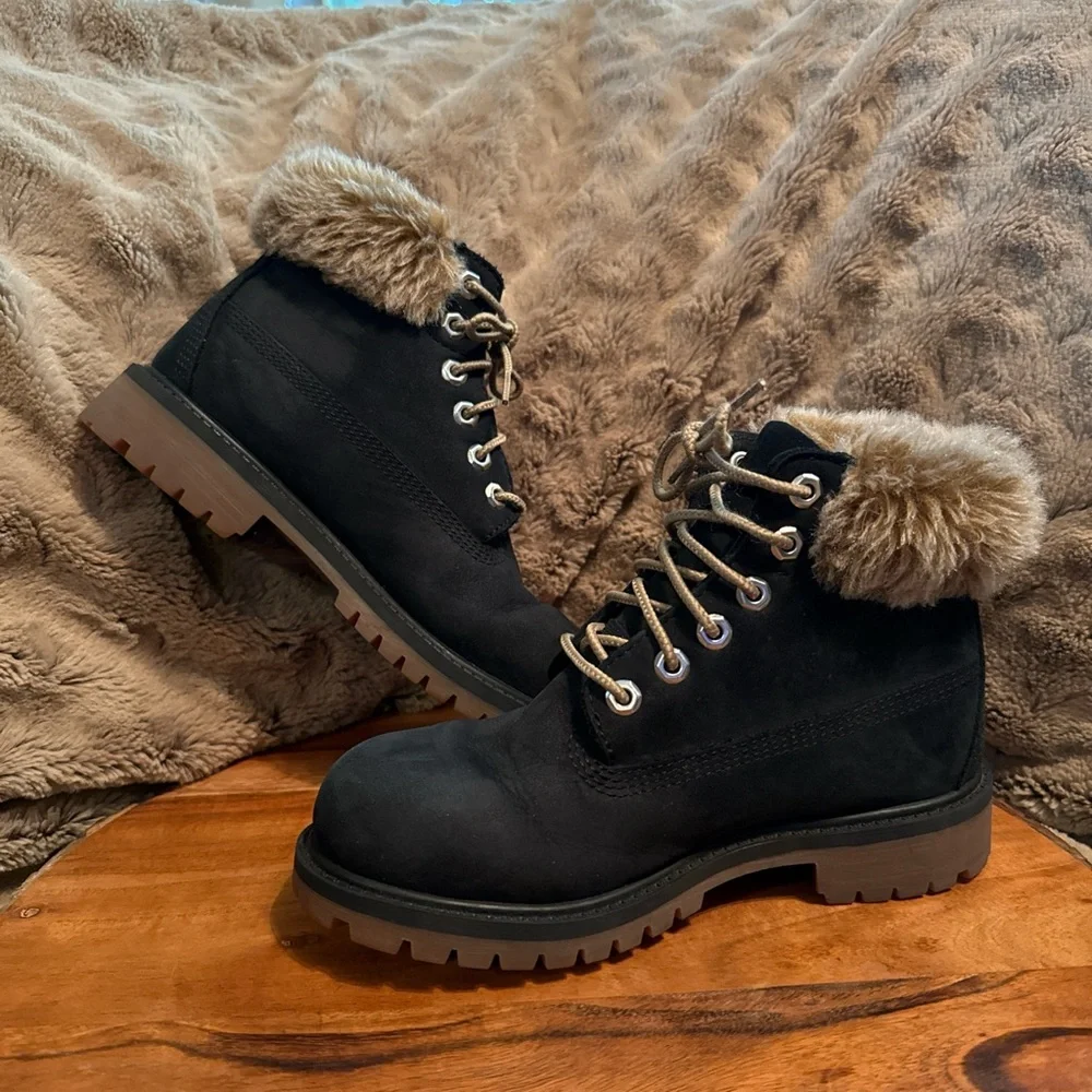 Timberland Black Fur-Lined Kids Boots